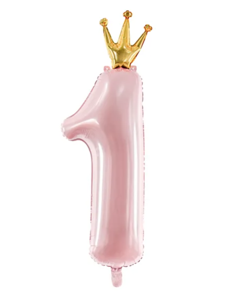 Folienballon - Rosa Zahl 1 Krone, Mädchen - 30cm x 90cm